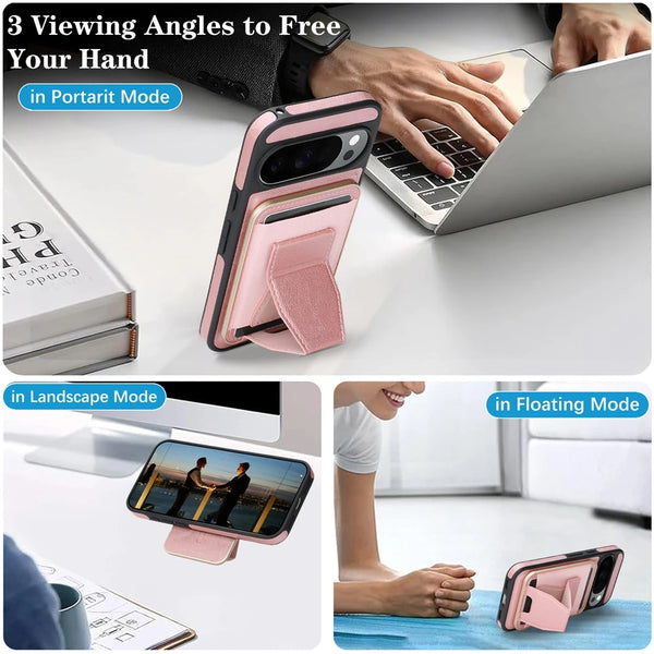 2 in 1 Leather Case For Google Pixel 9 9A 9Pro 10 Pro 10Pro XL Wireless Charging Cards Slots Holder Kickstand Phone Cover