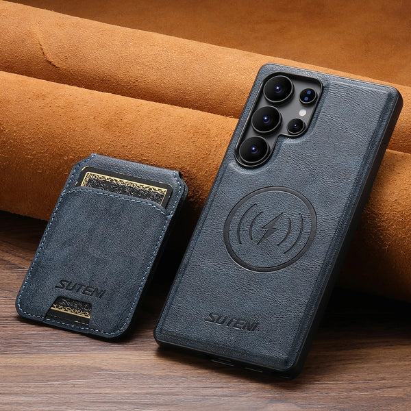 Wireless Charging Magnet Faux Leather Phone Case Card Holder Stand Smooth Surface Wallet 2-in-1 For Samsung Galaxy S26 Ultra S25