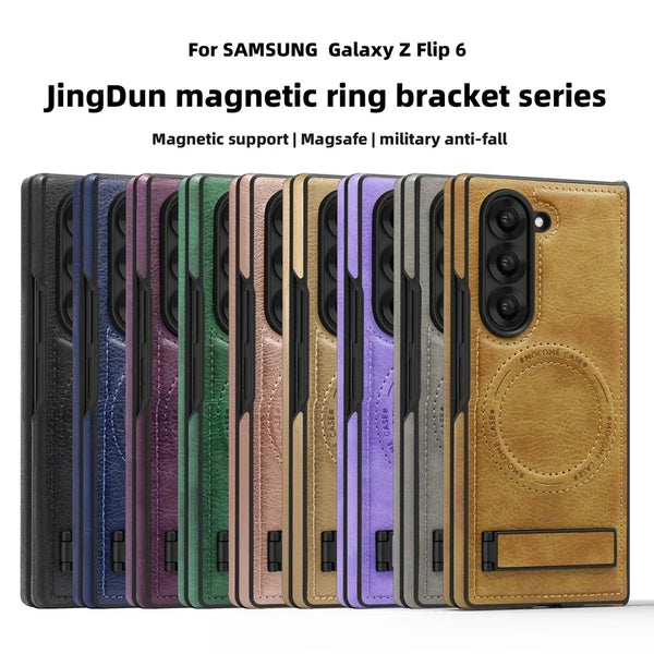Leather Case For Samsung Galaxy Z Fold 6 5 4 3 Magnetic Fold6 Fold5 Fold4 Fold3 Wrieless Charger Phone Cover WIth Kickstand