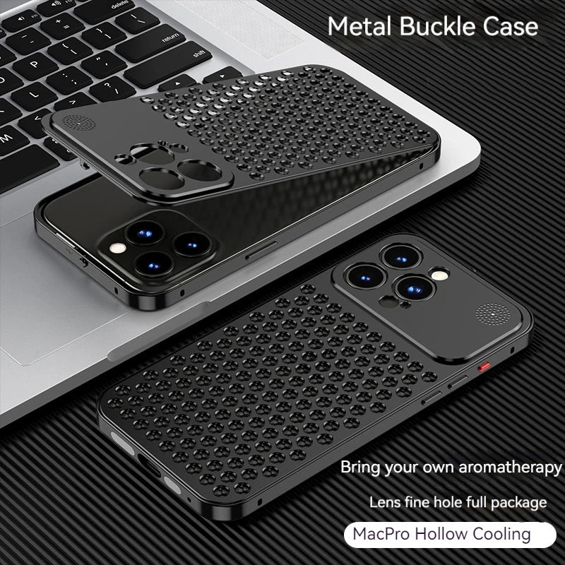 For iPhone 17 14 15 16 Pro Max Metal Heat Dissipation Phone Case Aluminum Alloy Aromatic Ultra-thin Shock-absorbing Back Cover