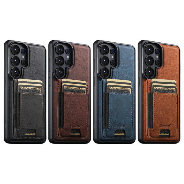 SUTENI Magnet Wireless Charging Card Holder Stand Luxury Faux Leather Phone Case For Samsung Galaxy S26 Ultra S25 Plus S24 S23+