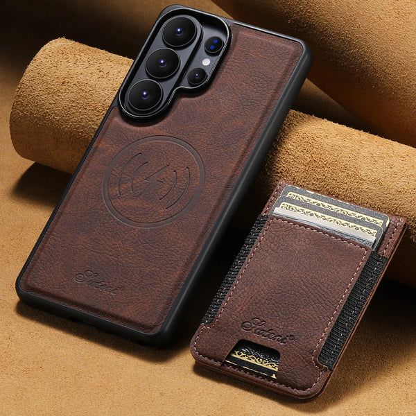 SUTENI Magnet Wireless Charging Card Holder Stand Luxury Faux Leather Phone Case For Samsung Galaxy S26 Ultra S25 Plus S24 S23+