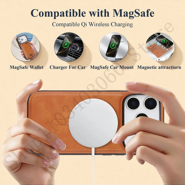 2 in 1 Leather Case For iPhone 17 Air 16 Promax Air 15 Pro Max 14 Plus 17pro 16pro PM Wireless Charging Card Slots Phone Cover
