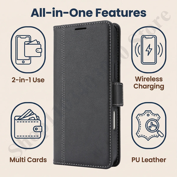 2 in 1 Leather Wallet  Flip Case for IPhone 17 Air Promax 16 Pro Max 15 Plus 14 Pm 13 12 Magsafe Card Slots Holder Phone Cover
