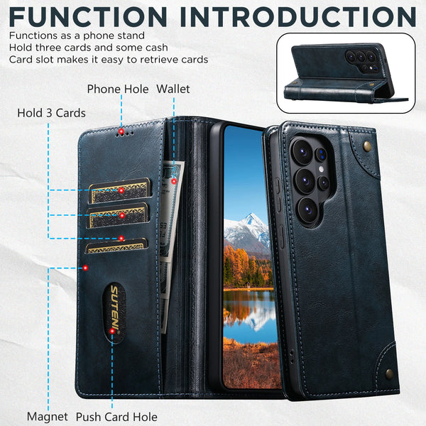 SUTENI Phone Case Faux Leather Card Holder Stand Wallet Magnet Flip Cover For Galaxy S26 Ultra S25 Plus S24 S23+