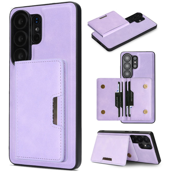 2 in 1 Leather Case for Samsung Galaxy S26 Ultra S25 Edge S24 Plus S23 5G S25U Kickstand Thin Cards Slots MagneticPhone Cover