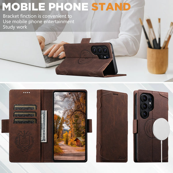 Wireless Charging Faux Leather Card Holder Stand Wallet Magnetic Button Flip Cover Phone Case For Samsung Galaxy S26 Ultra S25