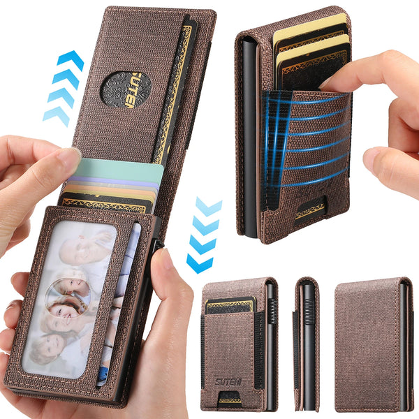 SUTENI Faux Leather For Men Wallet Card Slot Wallet Flip Cover Card Box Pressing The Button Automatically Ejects The Card