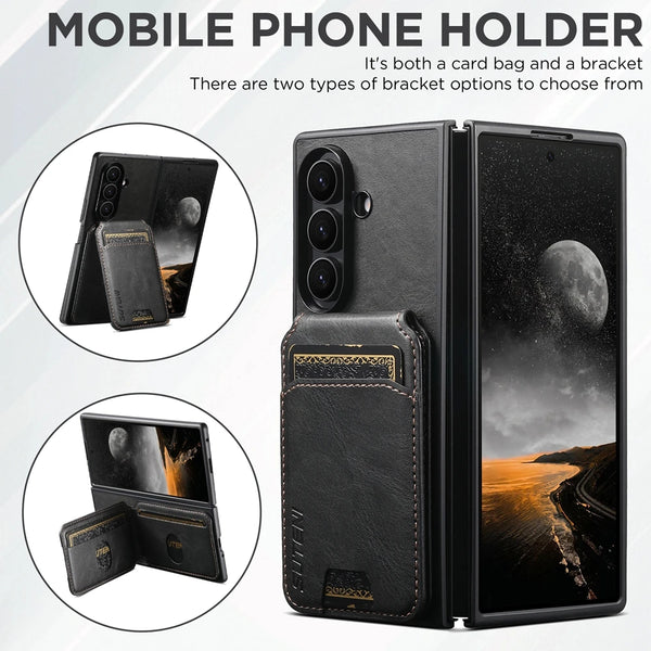 Leather Case for Samsung Galaxy Z Fold 7 6 5 Fold7 Fold6 Fold5 Kickstand Card Slots Bag Cards Holder Anti-Fall Phone Cover