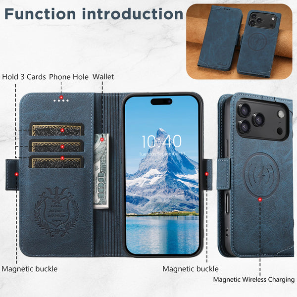 SUTENI Wireless Charging Faux Leather Card Holder Stand Wallet Magnetic Button Flip Cover Phone Case For iPhone 17 Pro Max 16 15