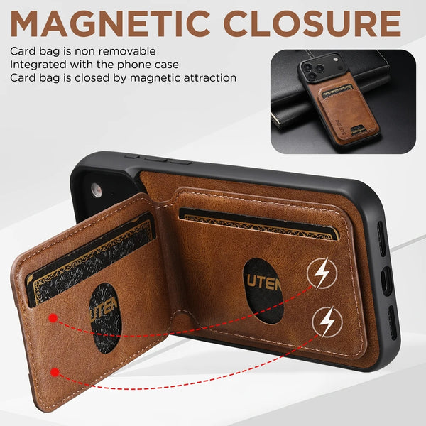 Leather Case For iPhone 17 Promax Air 16 16e Pro max 15 Plus 14 13 12 Kickstand Shockproof Card Slots Cards Holder Phone Cover