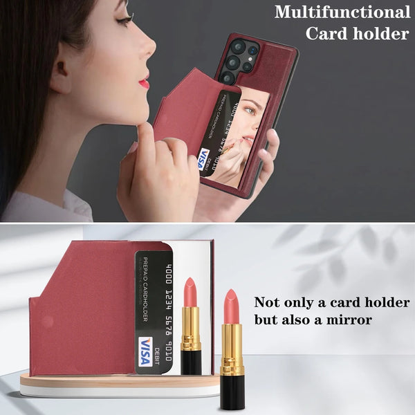 Magnetic Leather Case for Samsung Galaxy S25 Ultra Edge S24 Plug 23 + S25Ultra S25U S24U 5G Mirror Card Holder Phone Cover