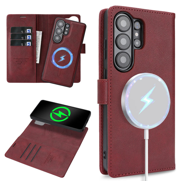 Detachable Leather Flip Case for Samsung Galaxy S26 S25 Ultra S24Plus S23 S26U S25U Wireless Charging Card Holder Phone Cover