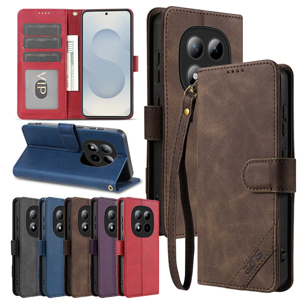 Flip Leather Case for Xiaomi Redmi Note 14 15 Pro Plus 5G K80 K90 Turbo 4 5 Pro Max Card Slots Phone Cover With Hand Strap