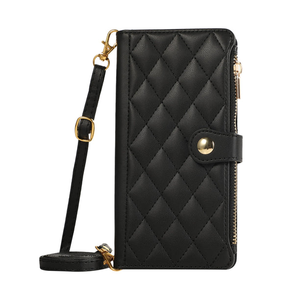 Crossbody Zipper Wallet Case for Samsung Galaxy S25 Ultra Edge S24 Plus S23 FE S22 Kickstand Cards Slots Cash Pocket Phone Cover