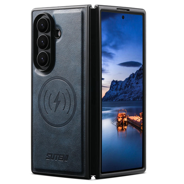 SUTENI Frosted Feel Faux Leather Magnet Wireless Charging Phone Case For Samsung Galaxy Z Fold 7 6