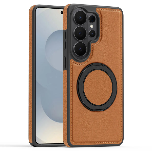 Wireless Charging 360 Ring Buckle Leather Case for Samsung Galaxy S26 Ultra S25 Edge S24 Plus S23 S22 KickStand Phone Cover