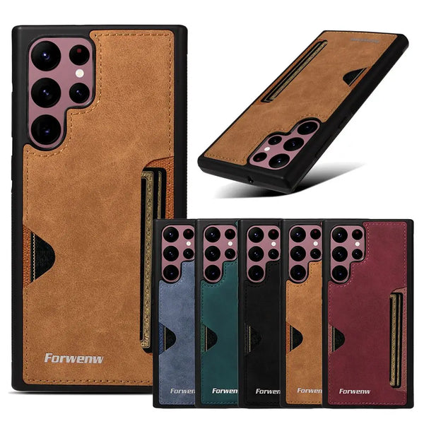 Leather Case for Samsung Galaxy S25 Edge Ultra S24 Plus Fe S23 S22 S21 S20 S25U S24U S23U Card Slots Carder Holder Phone Cover