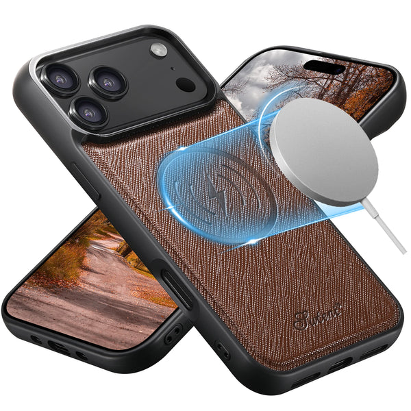 SUTENI Wireless Charging Phone Case Luxury Faux Leather Magnet For iPhone 17 Pro Max 16 Plus 15 14 13 12