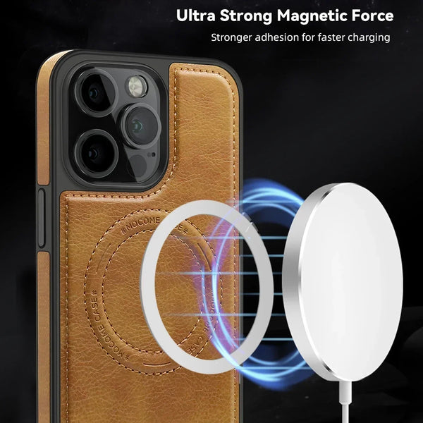Leather Case for IPhone 16 Promax 15 Pro Max 14 Plus 13 12 iphone16 Magnetic Magsafe Wireless Charging Shockproof phone Cover