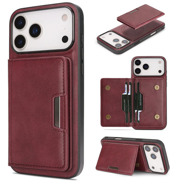 2 in 1 Leather Case for IPhone 17 Air 16 Promax 15 Plus 14 Pro Max 13 Pm 12  Kickstand Magsafe Wrieless Charging Phone Cover