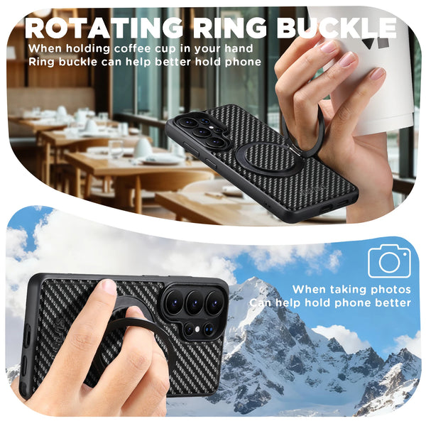 Mobile Phone Case Magnet Wireless Charging 360° Rotating Stand Faux Leather Ring Buckle For Samsung Galaxy S26 Ultra S25 S24 S23