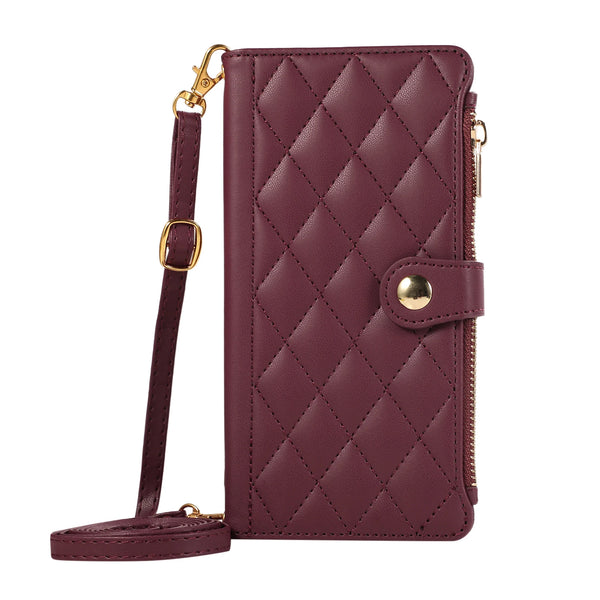 Crossbody Zipper Wallet Case for Samsung Galaxy S25 Ultra Edge S24 Plus S23 FE S22 Kickstand Cards Slots Cash Pocket Phone Cover