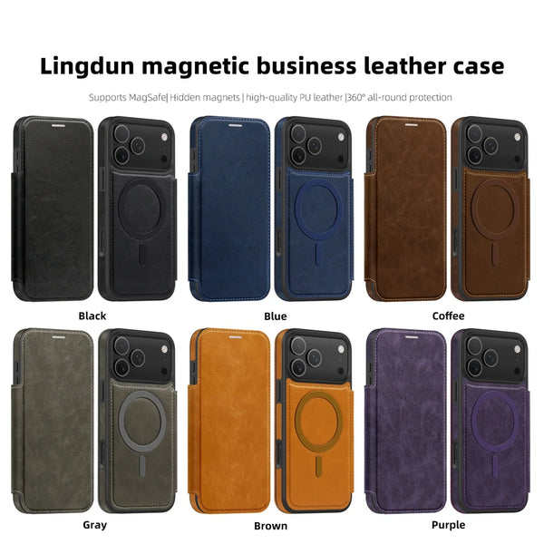 Leather Magsafe Flip Case for iPhone 17 Air 16 Promax 15 Plus 14 Pro max 13 PM 12 16e iphone16 Card Slots Magnetic Phone Cover