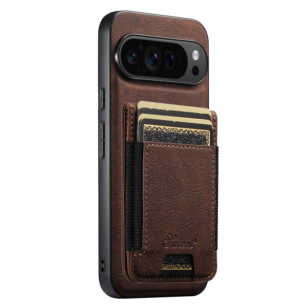 SUTENI Magnet Wireless Charging Card Holder Stand Luxury Faux Leather Phone Case For Google Pixel 10 Pro XL 9 8A 7 6