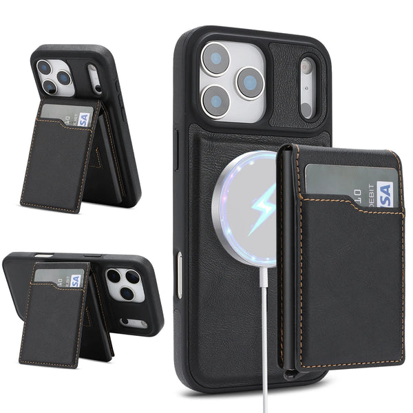 2 in 1 Leather Case For iphone 17 Air 16 Promax 15 Pro Max 14 Plus 13 12 Magnetic Magsafe Cards Holder Card Slots Phone Cover