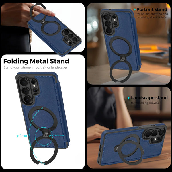 Flip Case for Samsung Galaxy S26 S25 Ultra S24 Plus S23 FE S22 S25U Magnetic Wireless Charging KickStand Card Slots Phone Cover