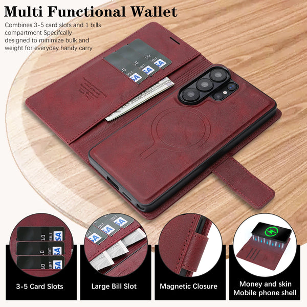 Detachable Leather Flip Case for Samsung Galaxy S26 S25 Ultra S24Plus S23 S26U S25U Wireless Charging Card Holder Phone Cover