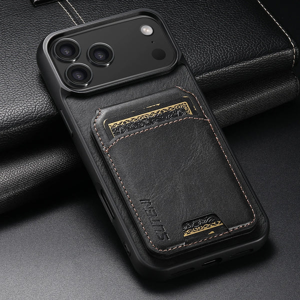 SUTENI Luxury Faux Leather Oil Wax Pattern Phone Case Card Holder Bag Stand For iPhone 17 Pro Max 16 Plus 15 14 13 12