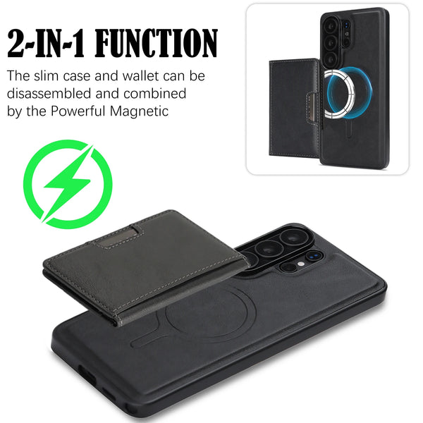 2 in 1 Leather Case for Samsung Galaxy S26 Ultra S25 Edge S24 Plus S23 5G S25U Kickstand Thin Cards Slots MagneticPhone Cover