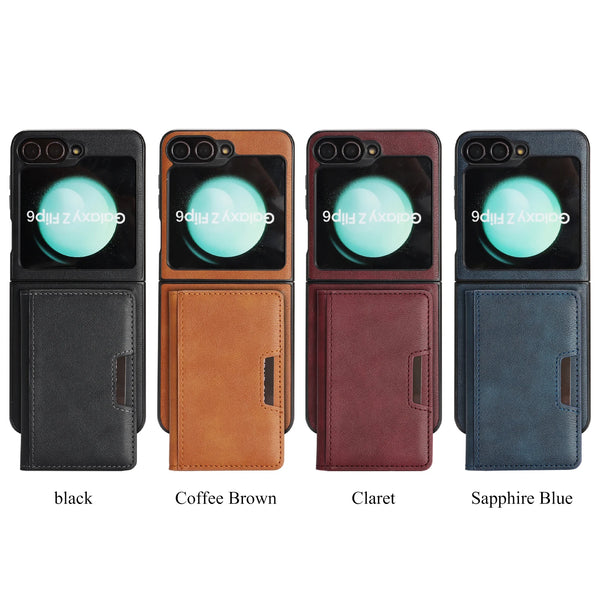 2 in 1 Leather Case For Samsung Galaxy Z Flip 7 6 5 4 3 Fe Flip7 Flip6 Flip5 Wrieless Charging Magnetic Cards Slot Phone Cover