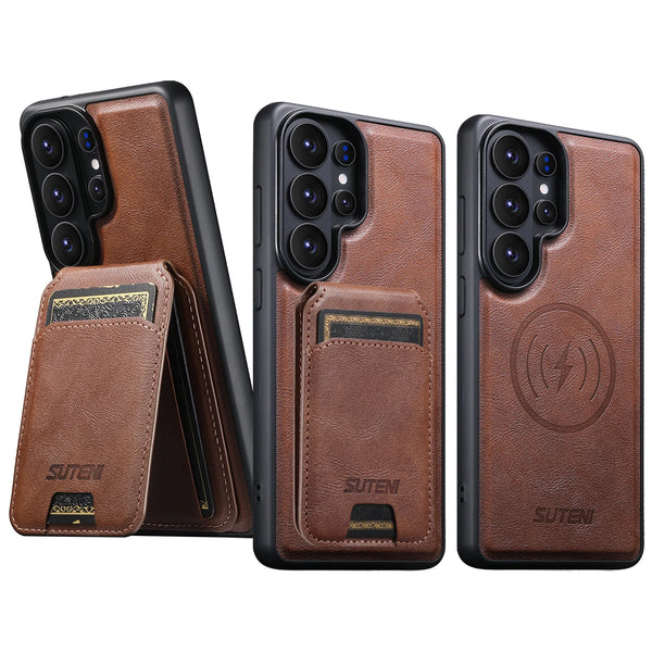 Wireless Charging Magnet Faux Leather Phone Case Card Holder Stand Smooth Surface Wallet 2-in-1 For Samsung Galaxy S26 Ultra S25