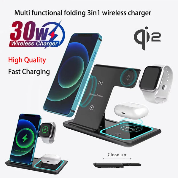 2025 Multifunction 3 in 1 Folding Wireless Chargers Station for iPhone 12/13/14/15/16/17 Pro Max Samsung Xiaomi Fast Charging