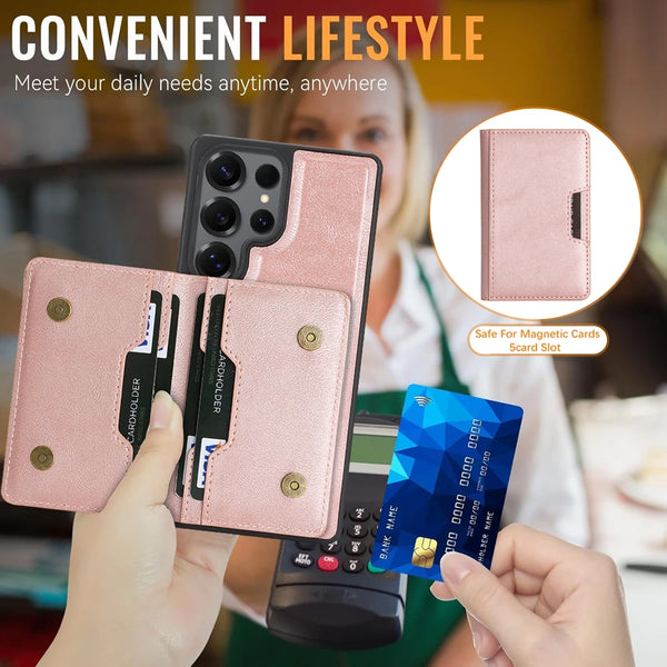2 In 1 Leather Phone Case for Samsung Galaxy S25 Ultra S24 Plus S23  S25U S24U S23U Magnetic 5 Cards Holder Slots Phone Cover