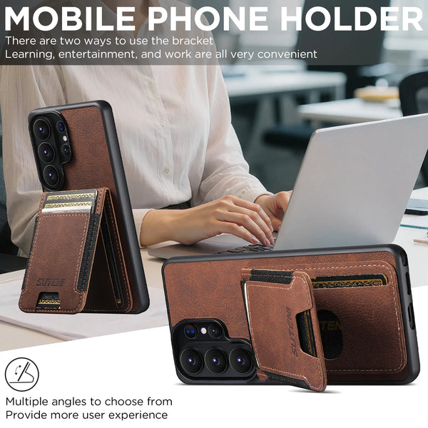 SUTENI Luxury Faux Leather Card Holder Stand Phone Case Frosted Feel For Samsung Galaxy S26 Ultra S25 Plus S24 S23