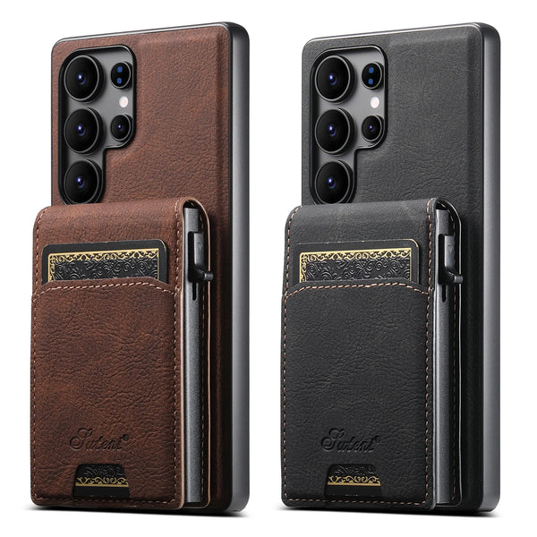 SUTENI Magnetic Wireless Charging  Phone Case Card Slot Luxury PU Leather Wallet Button Card Box For Samsung S26 Ultra S25 Plus