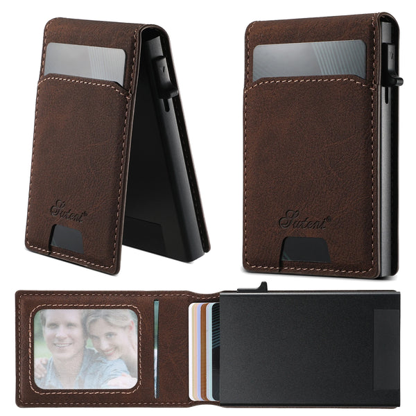 SUTENI Magnetic Card Holder Wallet Leather Holder Bracket Wallet For Men Pressing the Button Automatically Ejects the Card