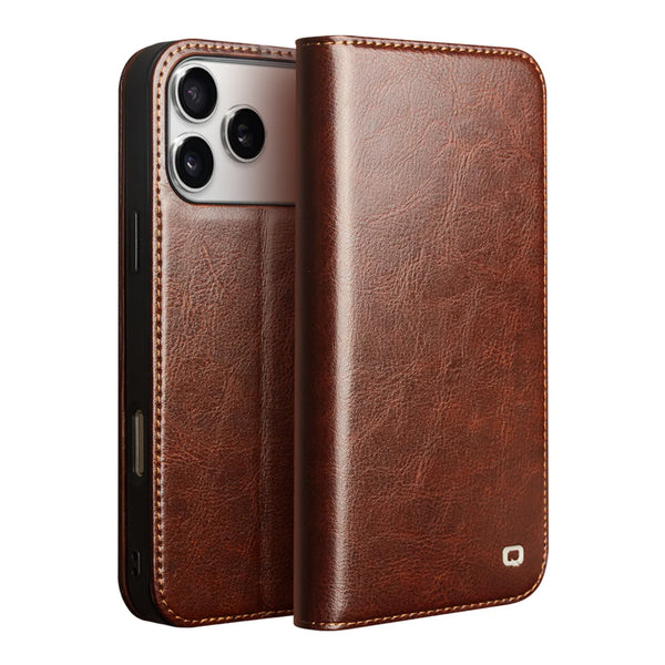 Genuine Leather Flip Case for iPhone 17 Bracket Handmade Business Cover with Card Slots for iPhone 17 Pro Max/17 Air
