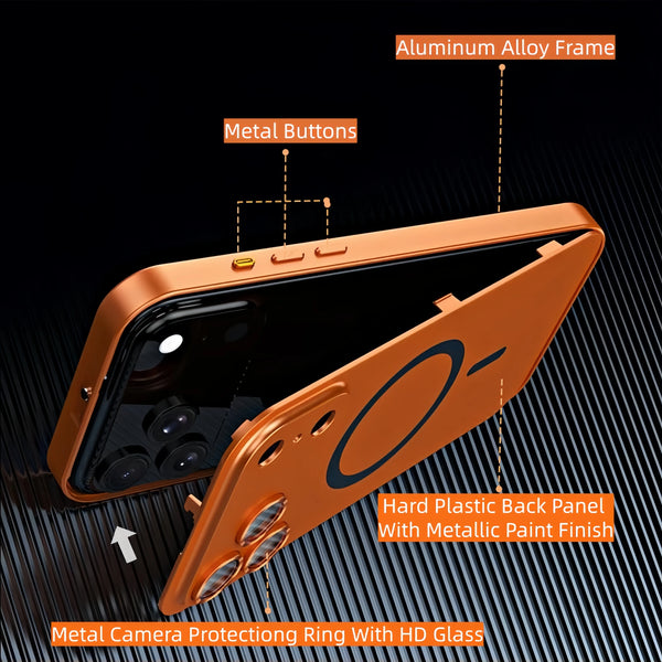 Luxury Aluminum Metal Frame Magsafe Phone Case For iPhone 17 Air 16 15 14 13 12 Pro Max Plus Magnetic Charge Shockproof PC Cover