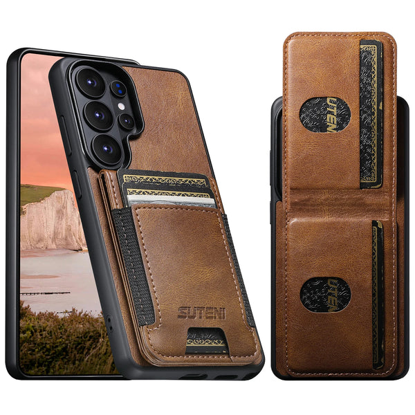 SUTENI Card Holder Phone Case Luxury Faux Leather Stand For Samsung Galaxy S26 Ultra S25 Plus S24 S23