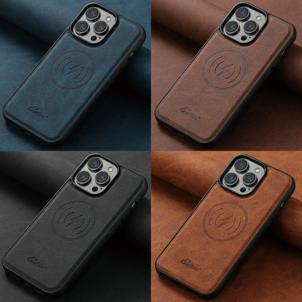 SUTENI PU Leather Compatible Wireless Charging Case Luxury Phone Case for Men For iPhone 12 13 14 15 Plus 16 Pro Max