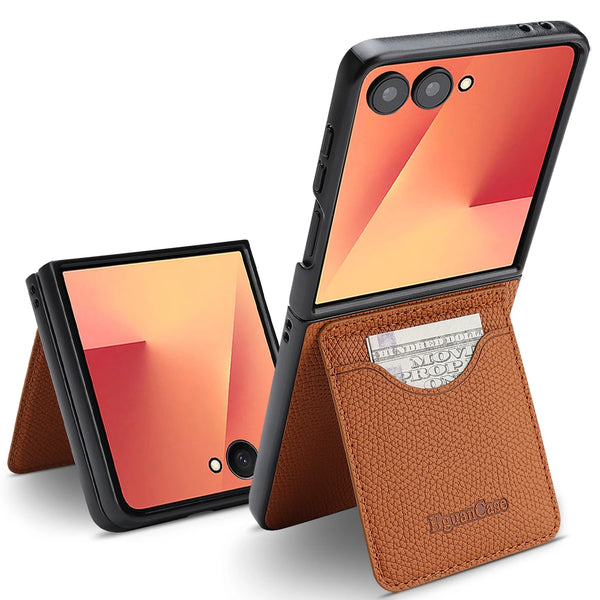 Leather Wallet Case for Samsung Galaxy Z Flip 7 6 5 4 3 Fe Flip7 Flip6 Flip5 Flip4 Flip3 Card Slots Holder Kickstand Phone Cover