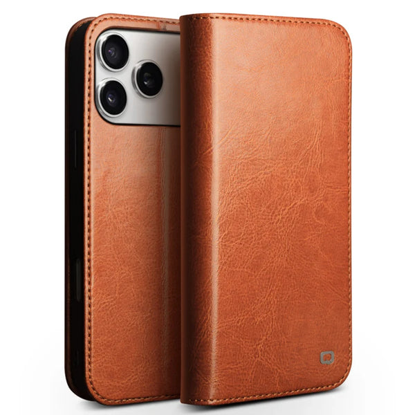 Genuine Leather Flip Case for iPhone 17 Bracket Handmade Business Cover with Card Slots for iPhone 17 Pro Max/17 Air