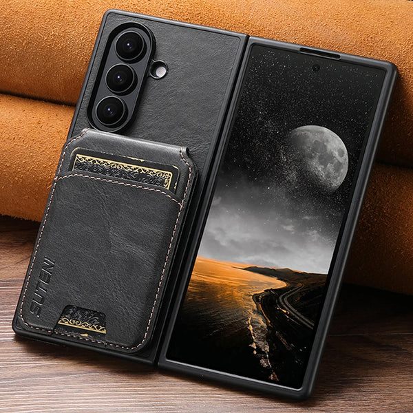SUTENI Luxury Faux Leather Oil Wax Smooth Surface Phone Case Card Holder Stand For Samsung Galaxy Z Fold 7 6 5