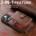 Wireless Charging Faux Leather Magnetic Button Card Holder Stand Phone Case Smooth Surface 2-in-1 Wallet For iPhone 17 ProMax 16