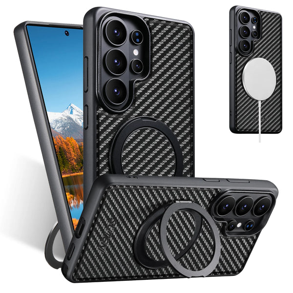 Mobile Phone Case Magnet Wireless Charging 360° Rotating Stand Faux Leather Ring Buckle For Samsung Galaxy S26 Ultra S25 S24 S23